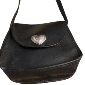 Black leather saddle bag unlined adjustable crossbody silver hardware